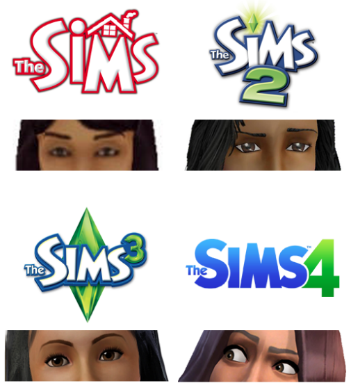 An unofficial fan-made image, depicting the evolution of the Sims' expressiveness 